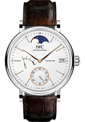 IWC Portofino IW516401 Hand-Wound Moon Phase 45.0mm Stainless Steel Case - Silver Dial - Dark Brown Alligator Strap