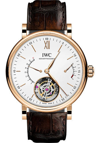 IWC Portofino IW516501 Hand-Wound Tourbillon Retrograde 45.0mm 5N Gold Case - Silver Dial - Dark Brown Alligator Strap