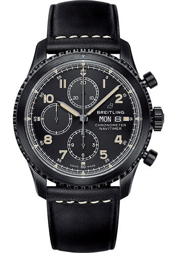 Breitling Aviator 8 M13314101B1X1 Chronograph 43 Black Steel Case - Black Dial - Black Leather Strap