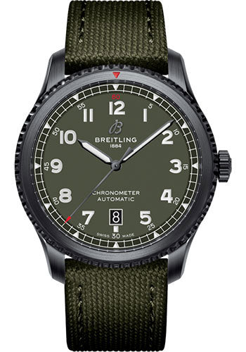 Breitling Aviator 8 M173152A1L1X1 Automatic 41 Black Steel Curtiss Warhawk Black steel - Green Dial - Green Kaki Leather Strap - Tang Buckle