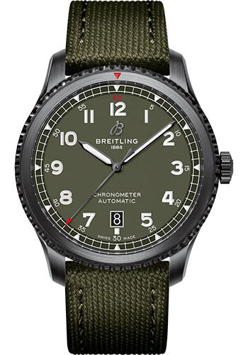 Breitling Aviator 8 M173152A1L1X2 Automatic 41 Black Steel Curtiss Warhawk DLC-Coated Stainless Steel - Green Dial - Khaki Green Calfskin Leather Strap - Folding Buckle Main image
