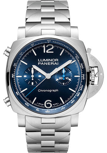 Panerai Luminor PAM01110 Chrono - 44mm Brushed Steel Case - Blue Sun-Brushed Dial Main image