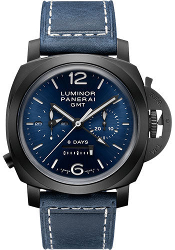 Panerai Luminor PAM01135 Chrono Monopulsante 8 Giorni GMT Blu Notte - 44mm Black Ceramic Case - Blue Sun-Brushed Dial Main image