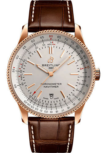 Breitling Navitimer R17326211G1P1 Automatic 41 18K Red Gold - Silver Dial - Brown Alligator Leather Strap - Tang Buckle Main image