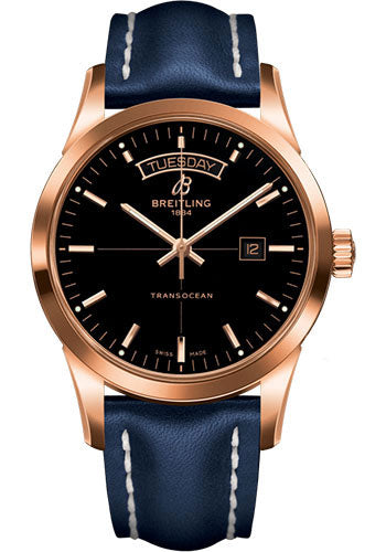 Breitling R4531012/BB70/112X/R20D.1 Transocean Day & Date 18k Red Gold - Black Dial - Blue Leather Strap - Folding Buckle Main image