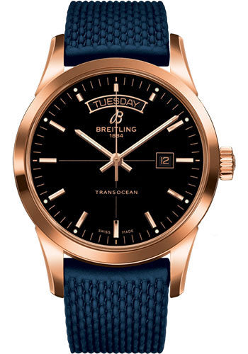 Breitling R4531012/BB70/281S/R20D.3 Transocean Day & Date 18k Red Gold - Black Dial - Blue Rubber Aero Classic Strap Main image