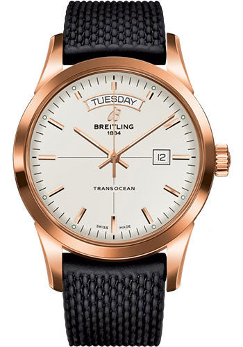 Breitling R4531012/G752/279S/R20D.3 Transocean Day & Date 18k Red Gold - Mercury Silver Dial - Black Rubber Aero Classic Strap Main image