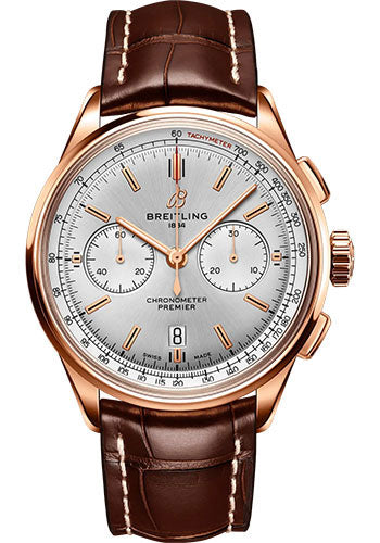 Breitling Premier RB0118371G1P2 B01 Chronograph 42 18K Red Gold - Silver Dial - Brown Alligator Leather Strap - Folding Buckle Main image