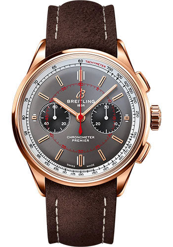 Breitling Premier RB0118A31B1X1 B01 Chronograph 42 Wheels and Waves Limited Edition 18K Red Gold - Anthracite Dial - Brown Calfskin Leather Strap - Tang Buckle Limited Edition of 100