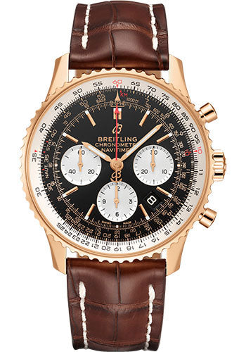 Breitling Navitimer RB0121211B1P2 B01 Chronograph 43 18k Red Gold - Black Dial - Brown Croco Strap - Folding Buckle Main image