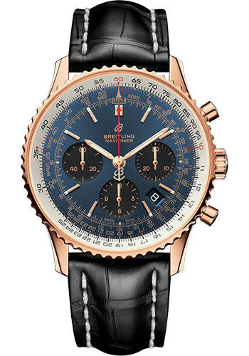 Breitling Navitimer RB0121211C1P1 1 B01 Chronograph 43 Red Gold Case - Blue Dial - Black Croco Strap
