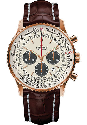 Breitling Navitimer RB0127121G1P1 1 B01 Chronograph 46 Red Gold Case - Silver Dial - Brown Croco Strap