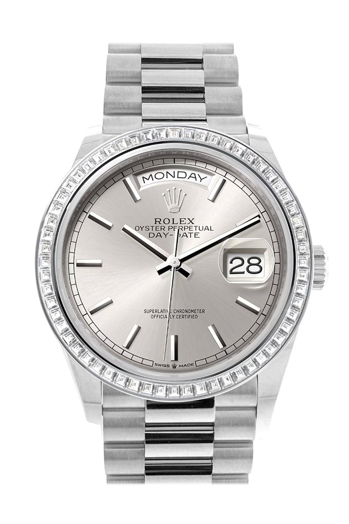 Rolex Day-Date 128396TBR 36 Silver Dial Diamond Bezel Platinum President