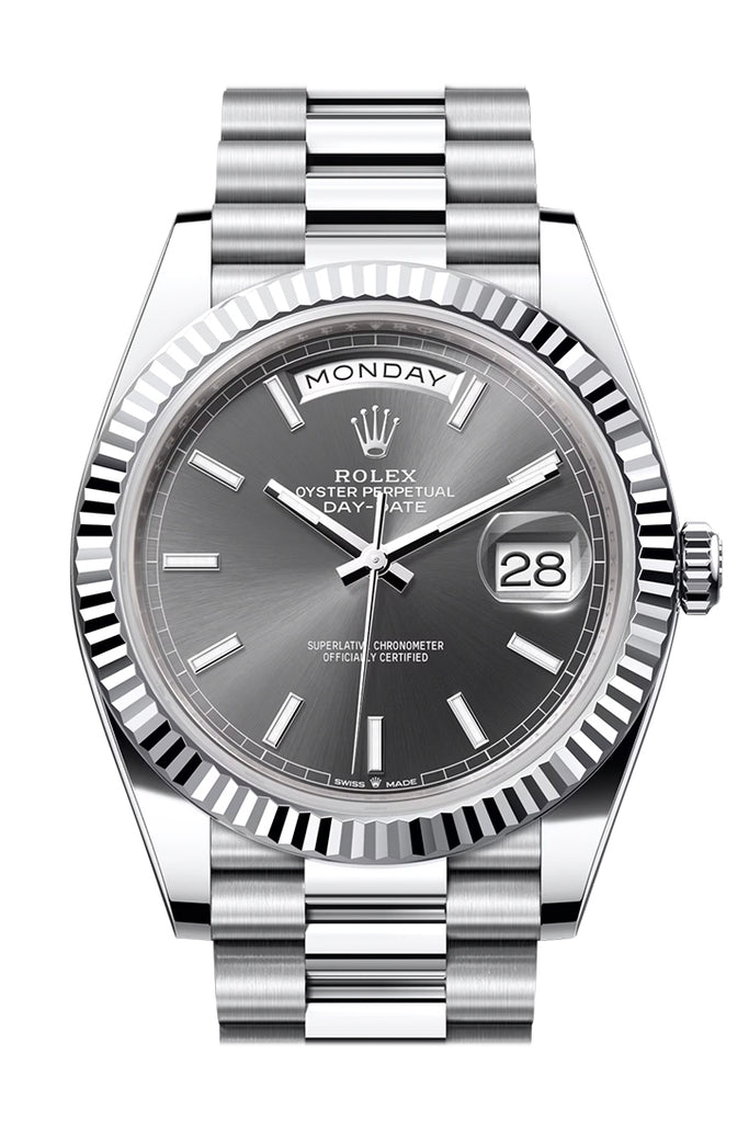 Rolex Day-Date 228236 40 Slate Dial Fluted Bezel Platinum President Men's