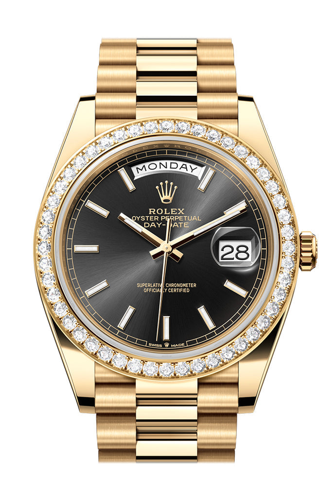 Rolex Day-Date 228348 40 Bright Black Dial Diamond Bezel Yellow Gold President Men's RBR Main image