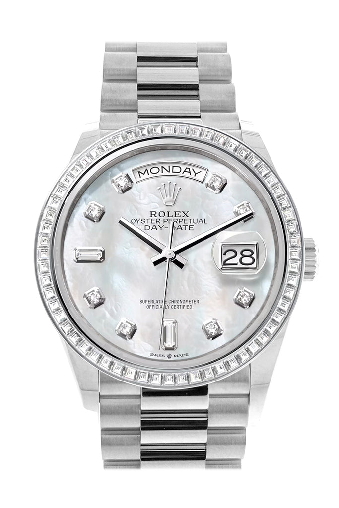 Rolex Day-Date 128396TBR 36 Mother of Pearl Dial Diamond Bezel Platinum President