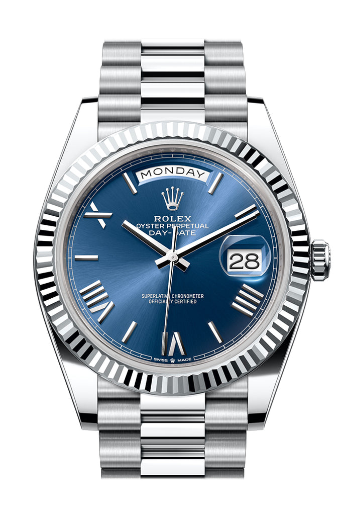 Rolex Day-Date 228236 40 Blue Dial Fluted Bezel Platinum President Men's