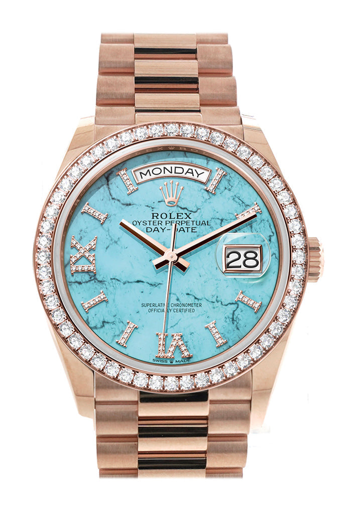 Rolex Day-Date 128345RBR 36 Turquoise Dial Diamond Bezel 18K Everose Gold President Main image