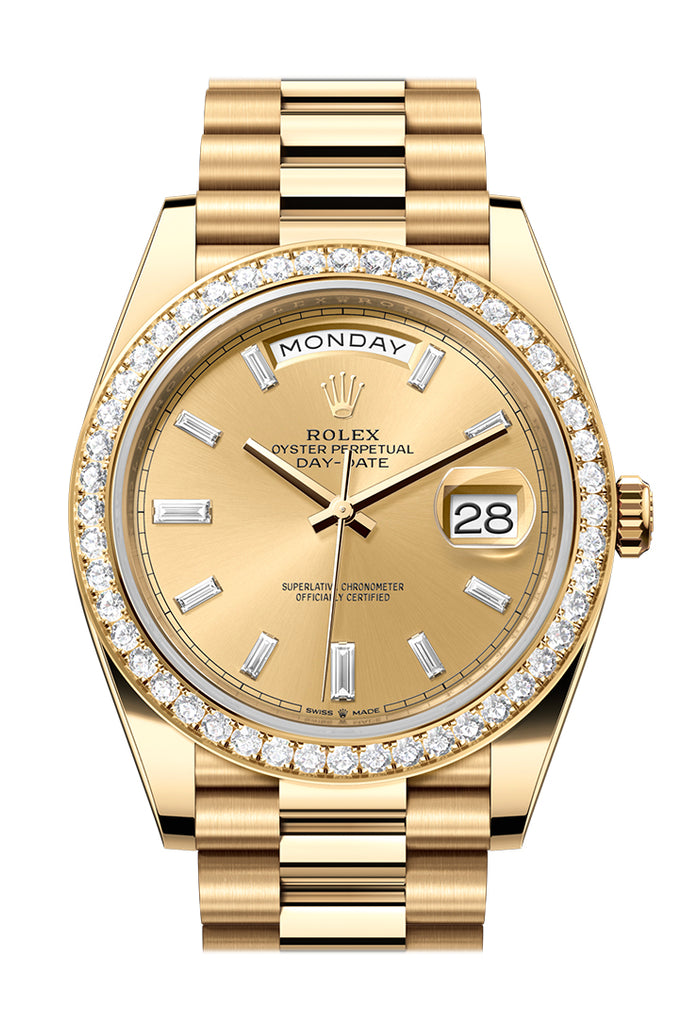 Rolex Day-Date 228348RBR 40 Champagne Baguette Diamonds Dial Yellow Gold President Men's 228348