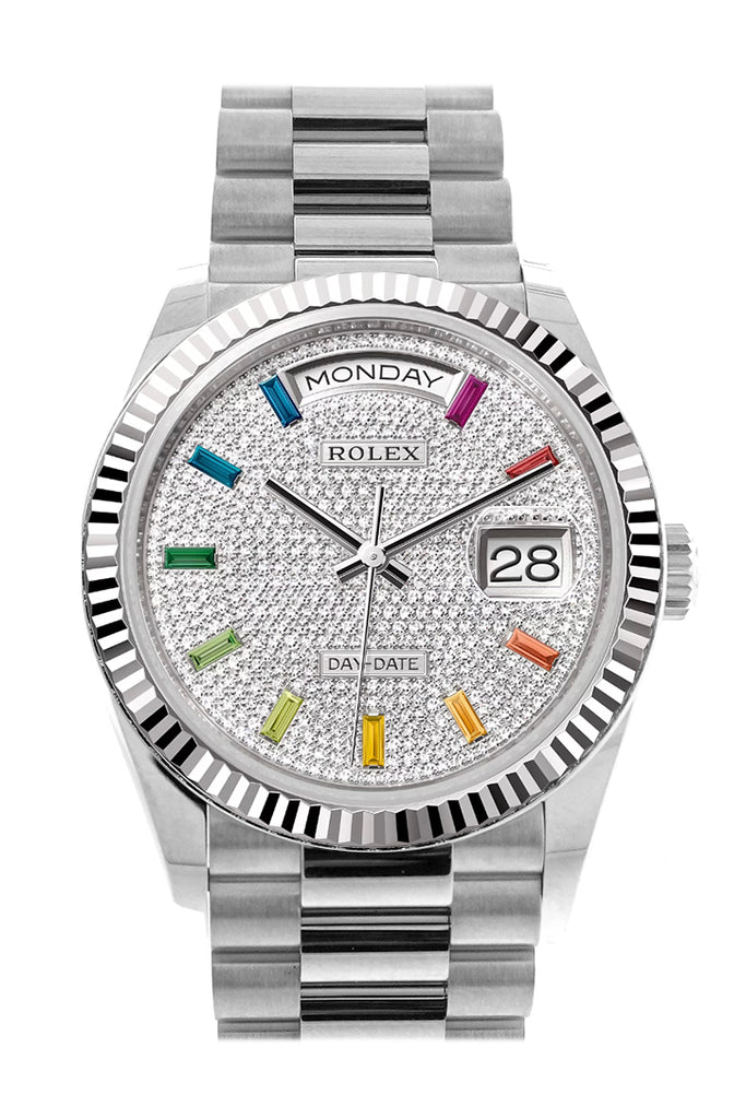 Rolex Day-Date 128239 36 Diamond Paved Dial Fluted Bezel White gold President