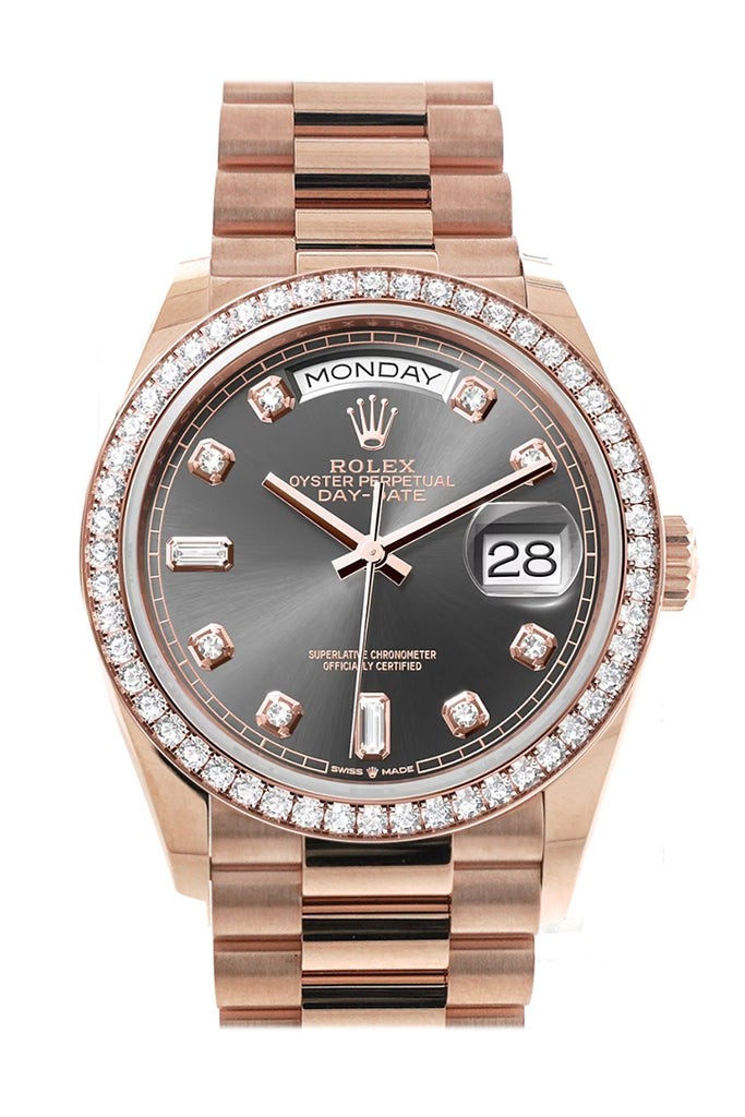 Rolex Day-Date 128345RBR 36 Slate Dial Diamond Bezel 18K Everose Gold President