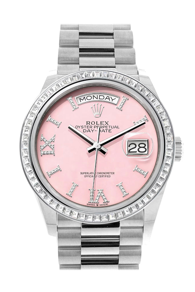 Rolex Day-Date 128396TBR 36 Pink Opal Dial Diamond Bezel Platinum President Main image