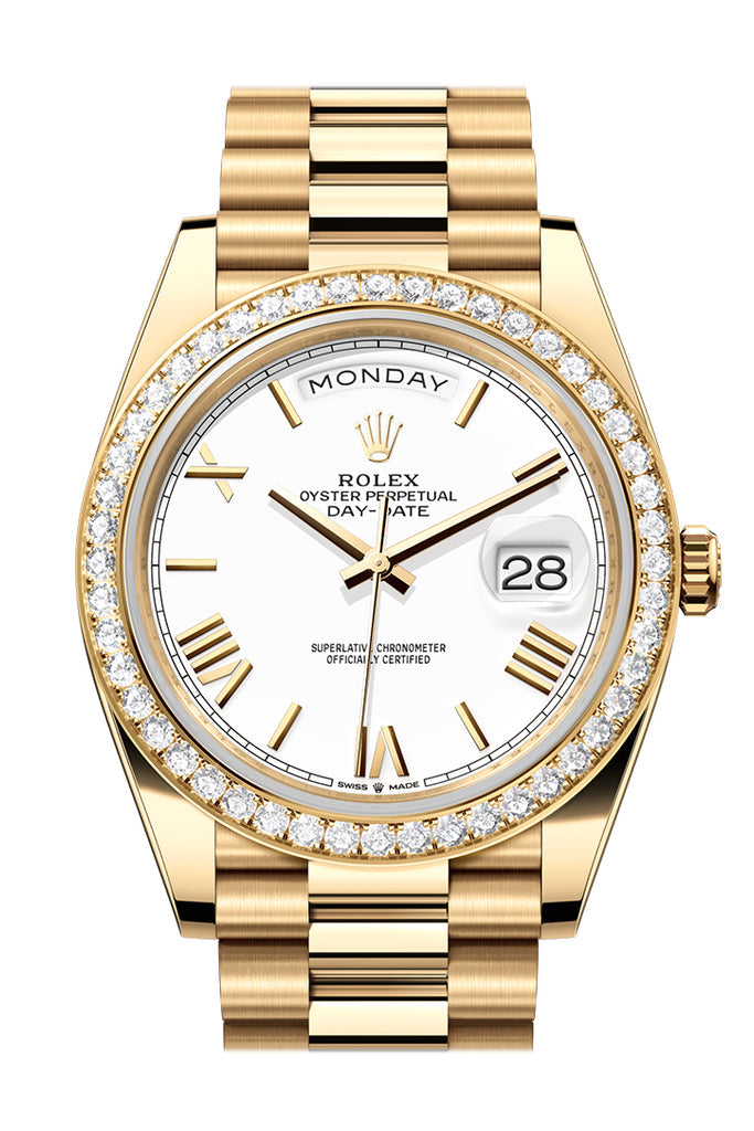 Rolex Day-Date 228348RBR 40 White Roman Dial Yellow Gold President Men's 228348
