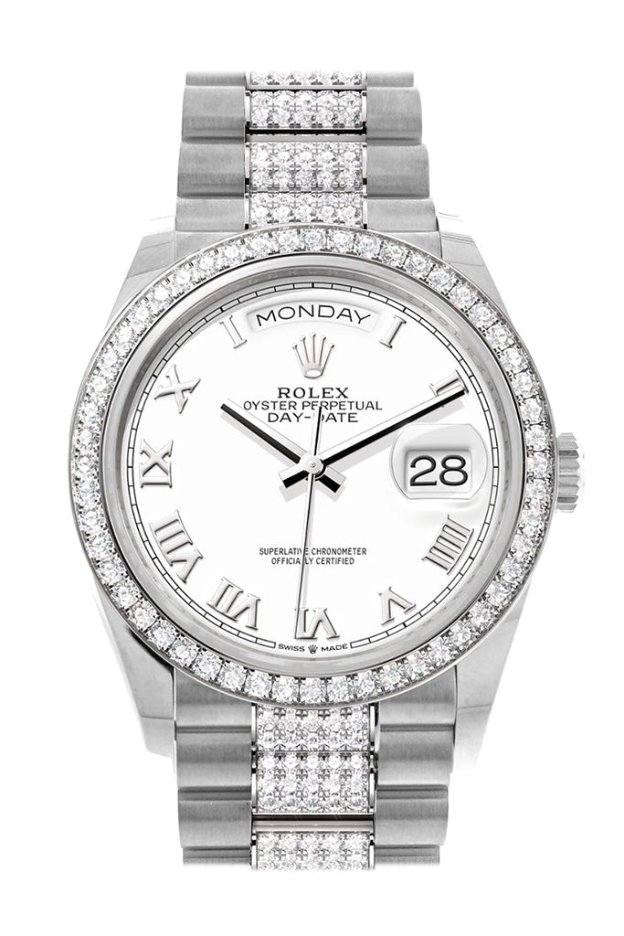 Rolex Day-Date 128349RBR 36 White Dial Diamond Bezel White Gold Diamond President