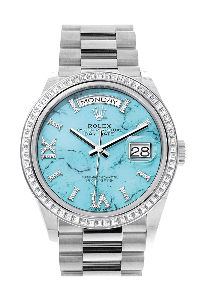 Rolex Day-Date 128396TBR 36 Turquoise Dial Diamond Bezel Platinum President