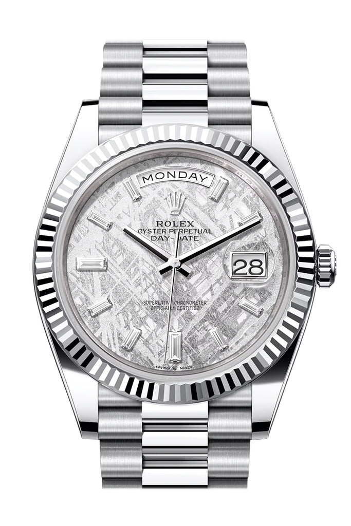 Rolex Day-Date 228236 40 Meteorite Diamonds Dial Fluted Bezel Platinum President Men's