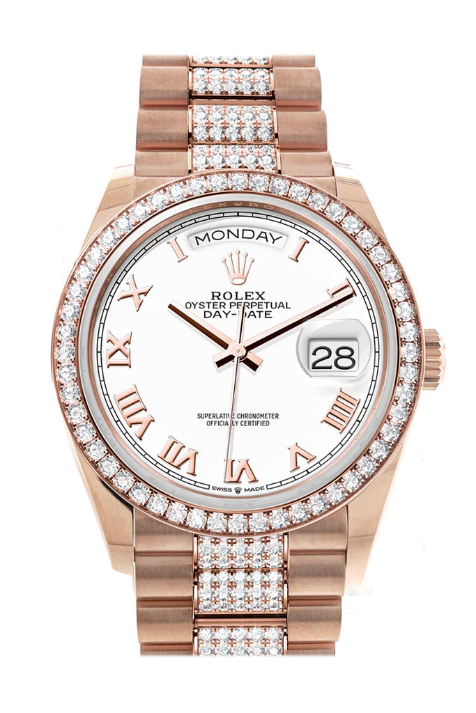 Rolex Day-Date 128345RBR 36 White Dial Diamond Bezel Everose Gold Diamond President