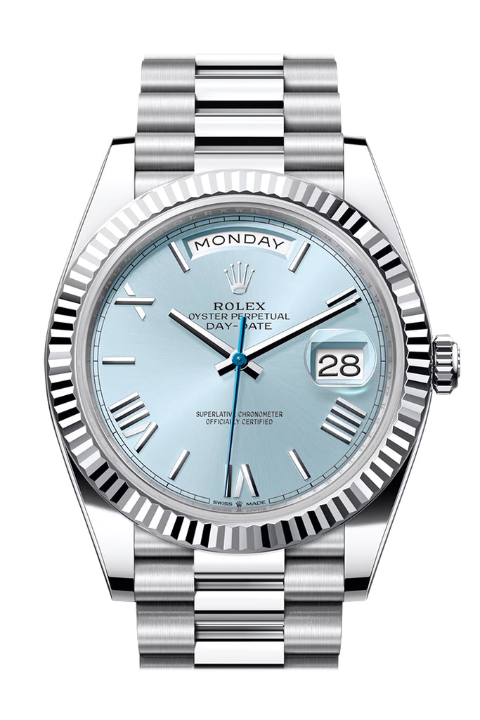 Rolex Day-Date 228236 40 Ice-Blue Roman Dial Dial Fluted Bezel Platinum President Men's