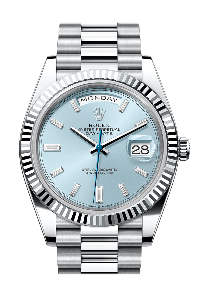 Rolex Day-Date 228236 40 Ice-Blue Diamond Dial Dial Fluted Bezel Platinum President Men's