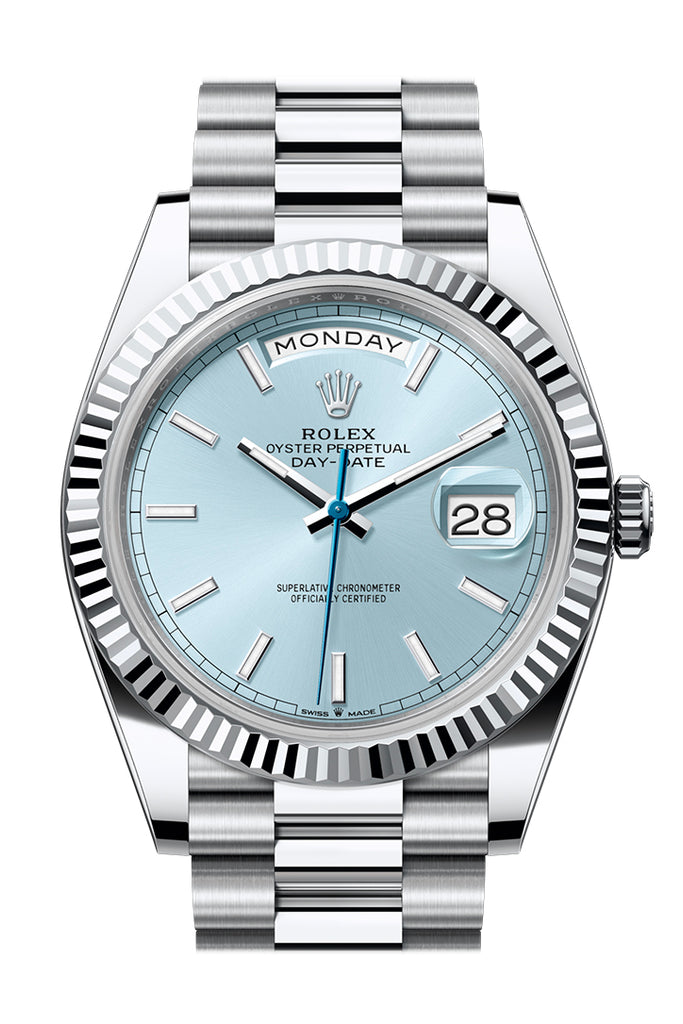 Rolex Day-Date 228236 40 Ice-Blue Dial Dial Fluted Bezel Platinum President Men's