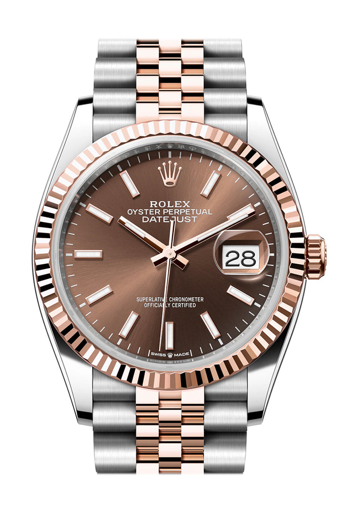 Rolex Datejust 126231 36 Chocolate Dial Fluted Rose Gold Two Tone Jubilee