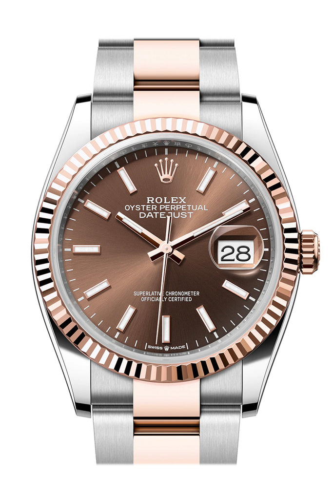 Rolex Datejust 126231 36 Chocolate Dial Fluted Rose Gold Two Tone Oyster