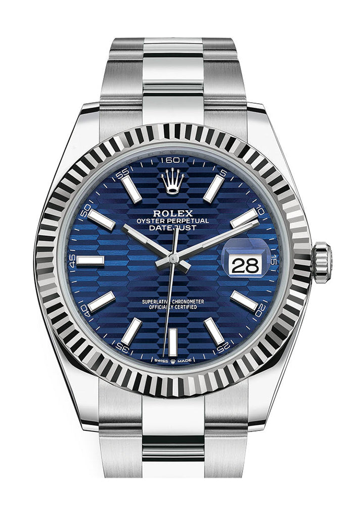 Rolex Datejust 126334 White Rolesor 41 Fluted Bezel - Bright Blue Fluted Motif Index Dial - Oyster Bracelet - blflmio Main image