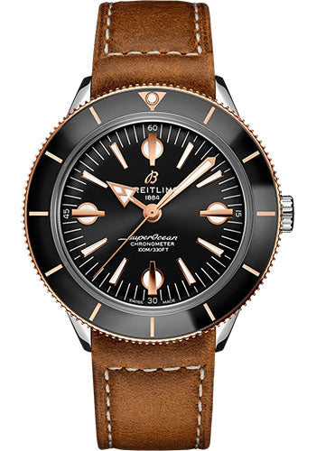 Breitling Superocean Heritage U10370121B1X1 '57 Steel and 18K Red Gold - Black Dial - Brown Calfskin Leather Strap - Tang Buckle