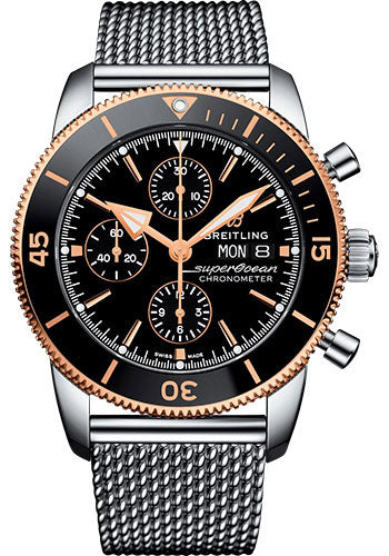 Breitling Superocean Heritage U13313121B1A1 II Chronograph 44 Steel and Rose Gold Case - Black Dial - Steel Aero Classic Bracelet