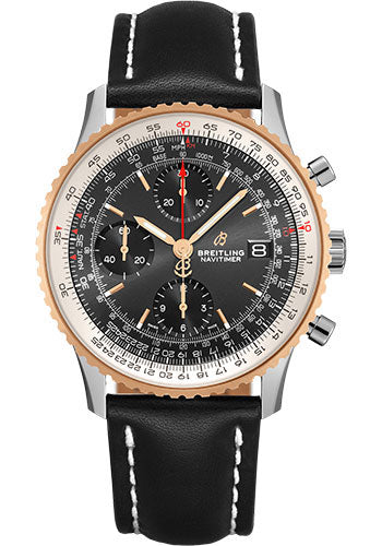 Breitling Navitimer U13324211B1X2 Chronograph 41 Steel & Red Gold - Black Dial - Black Leather Strap - Folding Buckle