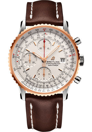 Breitling Navitimer U13324211G1X1 Chronograph 41 Steel & Red Gold - Mercury Silver Dial - Brown Leather Strap - Tang Buckle