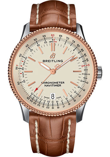 Breitling Navitimer U17325211G1P1 1 Automatic 38 Steel and Red Gold Case - Silver Dial - Gold Croco Strap Main image