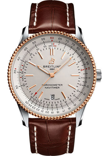 Breitling Navitimer U17326211G1P1 Automatic 41 Steel & Red Gold - Silver Dial - Brown Croco Strap - Tang Buckle