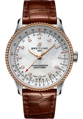 Breitling Navitimer U17395211A1P1 Automatic 35 Steel and 18K Rose Gold - Mother-Of-Pearl Dial - Brown Alligator Leather Strap - Tang Buckle Main image