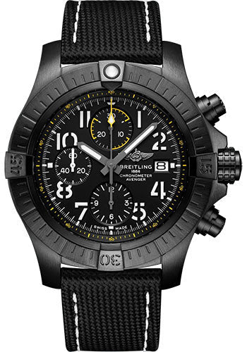 Breitling Avenger V13317101B1X2 Chronograph 45 Night Mission DLC-Coated Titanium - Black Dial - Anthracite Calfskin Leather Strap - Folding Buckle Main image