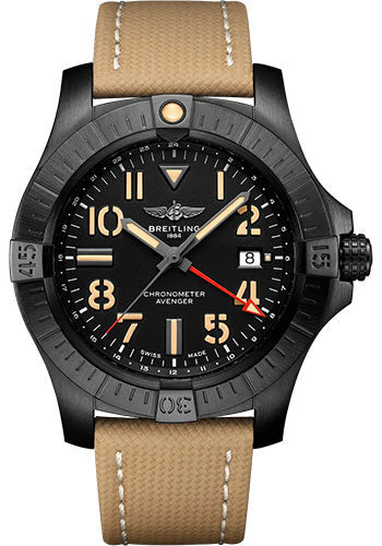 Breitling Avenger V32395101B1X1 Automatic GMT 45 Night Mission DLC-Coated Titanium - Black Dial - Sand Calfskin Leather Strap - Tang Buckle Main image