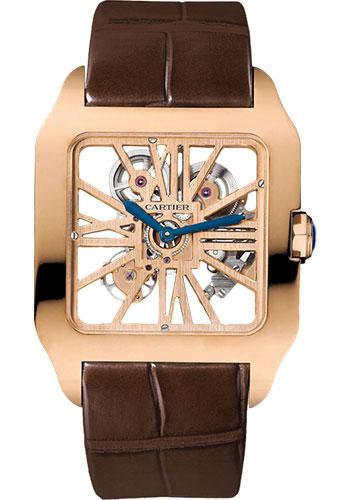 Cartier Santos-Dumont W2020057 Skeleton 38.7 x 47.4mm Pink Gold Case - Silver Dial - Brown Alligator Strap