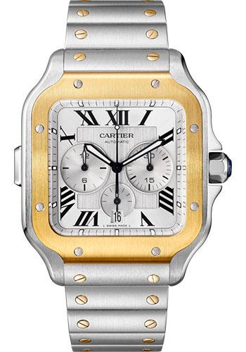 Cartier Santos de Cartier W2SA0008 Chronograph 43.3mm Gold And Steel Case - Silver Dial - Steel Bracelet