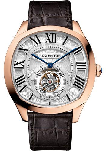 Cartier Drive de Cartier W4100013 Flying Tourbillon 40mm Pink Gold Case - White Galvanized Dial - Brown Alligator Strap