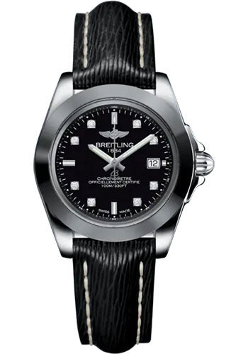 Breitling W71330121B1X1 Galactic 32 Sleek Steel and Tungsten - Black Dial - Black Calfskin Leather Strap - Tang Buckle